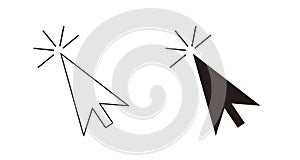 Cursor arrow pointer, click here mouse load symbol. Pointer cursor and loading icon. Cursors icons click set. Touch
