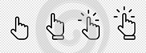Cursor click collection. Cursor computer mouses, isolated on transparent background. Clicking cursor vector icons. Pointing hand