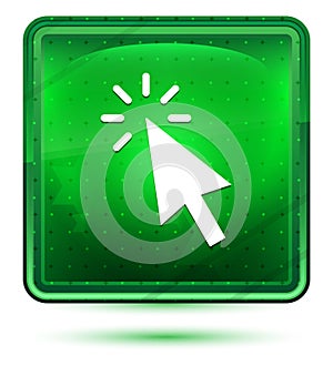Cursor click icon neon light green square button