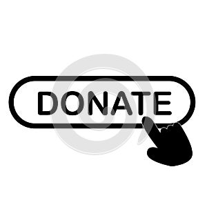 Cursor click to the donate button on white background. hand push on donate button. concept of beneficence sign