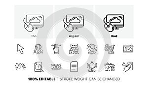Cursor, Cloud computing and Multitasking gesture line icons. For web app, printing. Line icons. Vector
