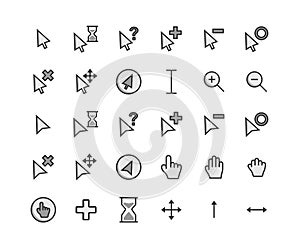 Cursor filled outline icon set.