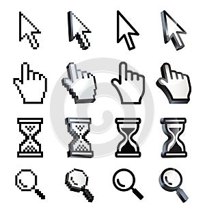 Cursor. Hand, arrow, hourglass, magnifying