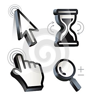 Cursor. Hand, arrow, hourglass, magnifying