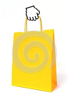 Cursor hand holding a shopping bag