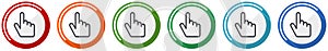 Cursor hand icon set, flat design vector illustration in 6 colors options for webdesign and mobile applications