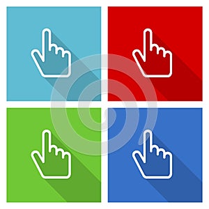 Cursor hand icon set, flat design vector illustration in eps 10 for webdesign and mobile applications in four color options