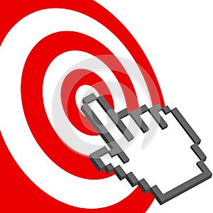 Cursor hand points to select red target bulls-eye