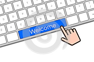 Cursor hand on Welcome computer Keyboard button