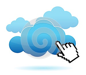 Cursor icon hand clicking on a cloud illustration