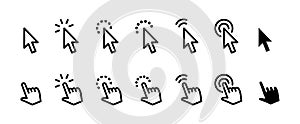 Cursor icon set. Mouse pointer symbol collection. Finger cursor vector illustration. Arrow click sign. Web interface pointer
