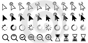 Cursor icons set arrow form. Mouse click cursor set. Arrow pointer, loading, progress