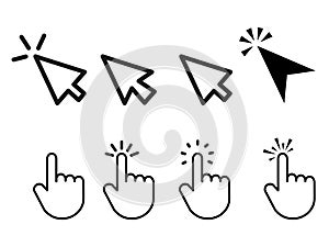 Cursor icons set. Mouse pointer symbols. Hand click shapes. Vector graphic elements