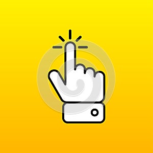 Cursor mouse pointer izolated on yellow background. Click here tool. Vector illustration.