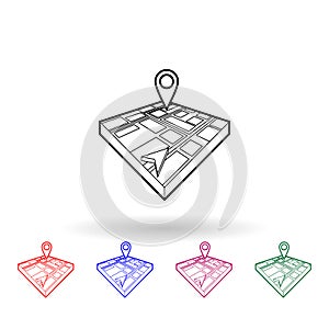 Cursor and pin on 3d map multi color icon. Simple thin line, outline vector of navigation icons for ui and ux, website or mobile