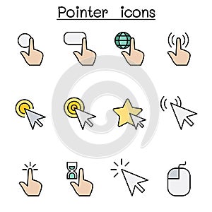 Cursor, Pointer, Click, Arrow, Finger color line icon set