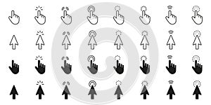 Cursor And Pointer Click Gesture Line And Solid Icon Set. Digital Navigation And Touchscreen Interaction Symbol