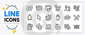 Cursor, Seafood and World communication line icons. For web app. Vector