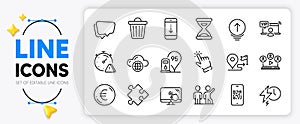Cursor, Strategy and Speech bubble line icons. For web app. Vector