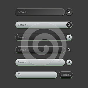 six search bar designs on a dark background