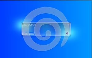 Search interface floating over a blue gradient background