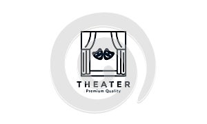 Curtain with mask for theater line logo vector icon illustration design