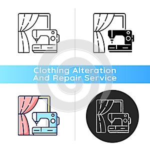 Curtain sewing and alteration black linear icon photo