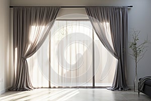 Curtain softly kissed by sunlight, infusing the space with radiance