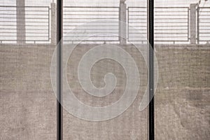 Curtain window with factory industry background