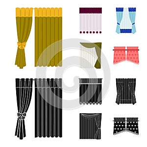 Curtains, drapes, garters, and other web icon in cartoon,black style. Textiles, furniture, bow icons in set collection.