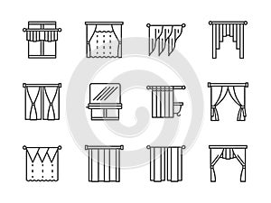 Curtains and lambrequin black line icons