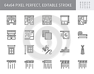 Curtains line icons. Vector illustration include icon - window, cornice, rail, tulle, bobbinet, grommet, roller outline