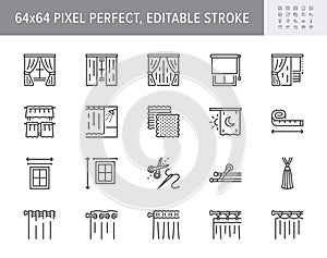 Curtains line icons. Vector illustration include icon - window, cornice, rail, tulle, bobbinet, grommet, roller outline photo