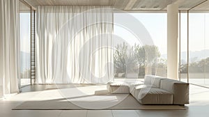 curtains for natural light, full-length curtains in a minimalist, well-lit space enhance openness, allowing ample photo