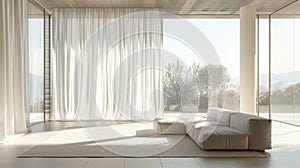 curtains for natural light, full-length curtains in a minimalist, well-lit space enhance openness, allowing ample photo