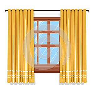 Curtains on window isolated icon, blinders or drapes with lace