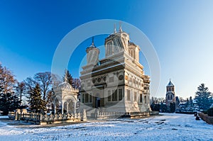 Curtea de Arges monastery in winter, Romania