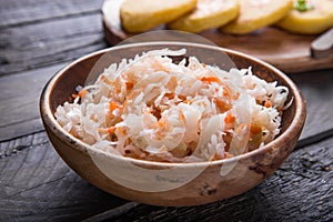 Curtido - lightly fermented cabbage relish with Pupusa. Typical in Salvadoran cuisine and Central American countries