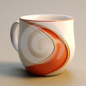 Curvaceous Simplicity: Orange And White 3d Coffee Mug Model