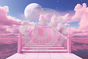 Curvaceous stairs pink sky safety. Generate Ai