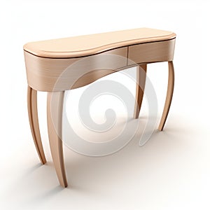 Curvaceous Wooden Console Table Design Model With Beige Ottoman