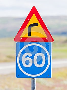 Curve with advisory speed limit
