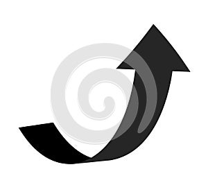 Curve arrow pointer up. Black flat curved line sign of grow direction way vector icon for business interface