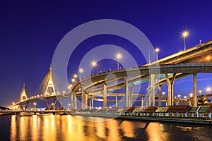 Curve of expressway by river in Bangkok