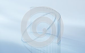 Curve glass with light illuminated, 3d rendering