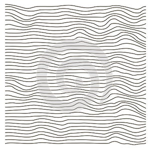 Curve lines terrain background. Horizontal thin lines with chaotic random bumps