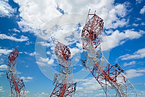 Curve mobile phone communication antenna tower with the blue sky