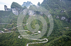 99 curve of Moutain,Beautiful Mountain in China,The winding road of Tianmen mountain national park, Hunan province