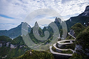 99 curve of Moutain,Beautiful Mountain in China,The winding road of Tianmen mountain national park, Hunan province