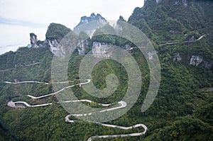 99 curve of Moutain,Beautiful Mountain in China,The winding road of Tianmen mountain national park, Hunan province